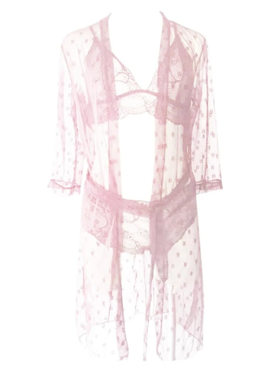Lace Mesh Corset Lingerie & Women's Bathrobe Set – Elegant Underwear with Timeless Charm image 1
