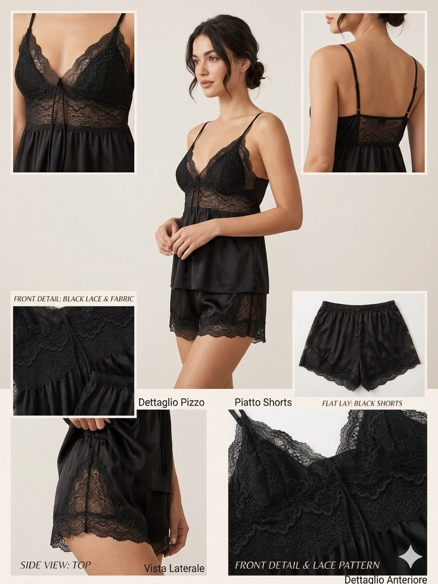 Elegant Satin & Lace Cami Set with Matching Shorts