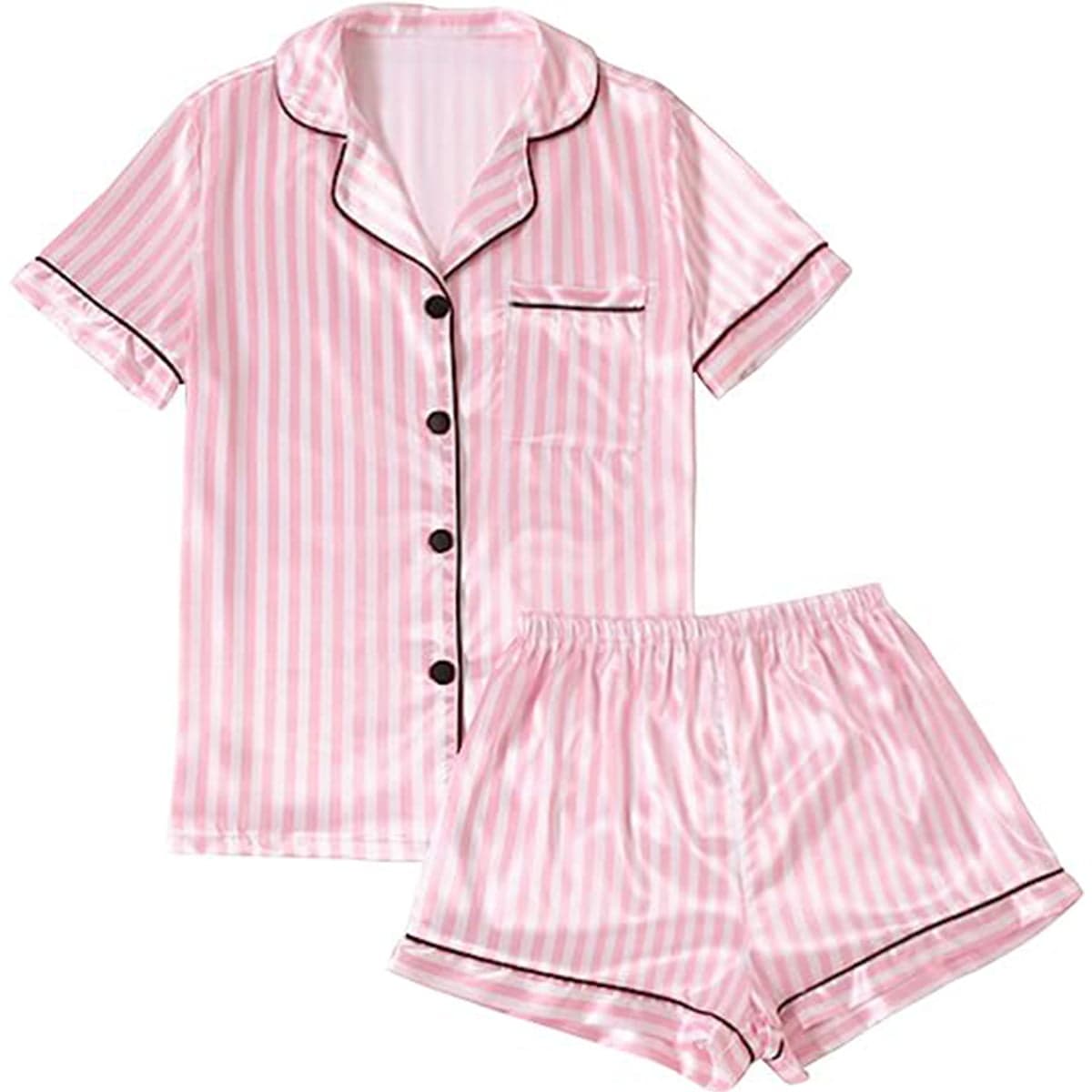 Caprisious Women’s Satin Pajama Short Sleeve Pink top and Shorts Set