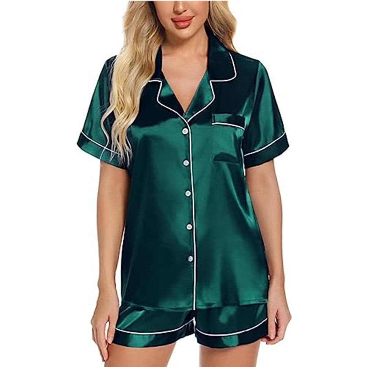 Caprisious Women’s Satin Pajama Short Sleeve Green top and Shorts Set