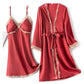 2-Piece Satin Robe and Chemise Sleepwear Set with Lace Intimate Lingerie and Bathrobe image 0