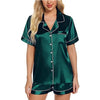 Women's Satin Pajama Short Sleeve Green top and Shorts Set image 0