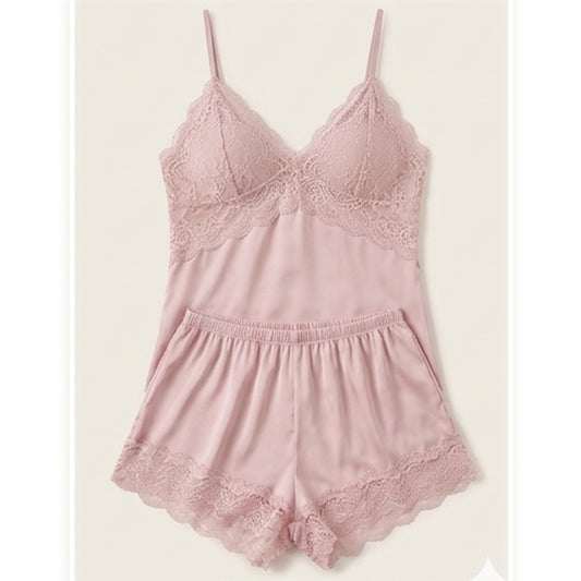 Elegant Satin & Lace Cami Set with Matching Shorts