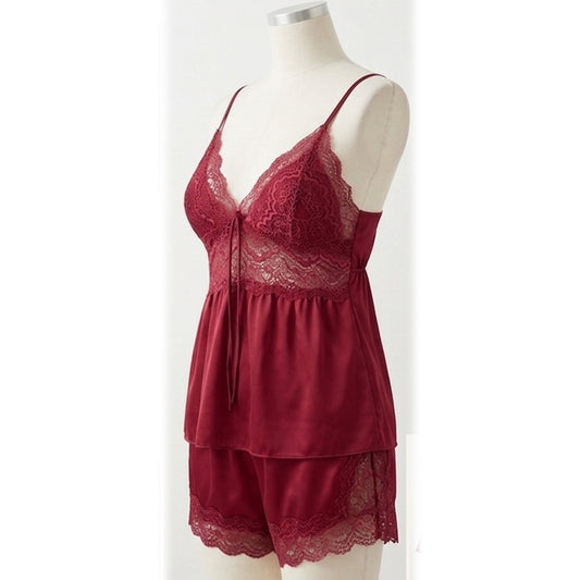 Elegant Satin & Lace Cami Set with Matching Shorts