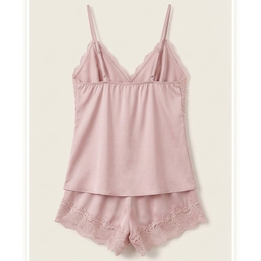 Elegant Satin & Lace Cami Set with Matching Shorts