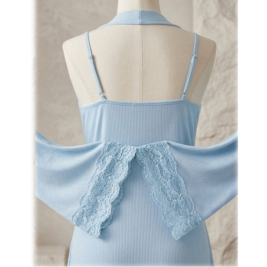 Lace-Trimmed Ribbed Lounge Set – 2-Piece Robe & Nightgown Set