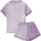 Women’s Satin Pajama Short Sleeve Purple top and Shorts Set image 1