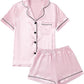 Women’s Satin Pajama Short Sleeve Baby Pink top and Shorts Set image 0