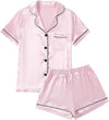 Women’s Satin Pajama Short Sleeve Baby Pink top and Shorts Set image 0