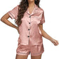 Women’s Satin Pajama Short Sleeve Champagne Pink top and Shorts Set image 3