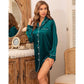 Satin Long Sleeve Sleep Nightshirt Pajama Top Deep Green image 4