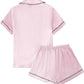 Women’s Satin Pajama Short Sleeve Baby Pink top and Shorts Set image 1