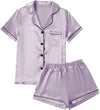 Women’s Satin Pajama Short Sleeve Purple top and Shorts Set image 0