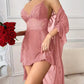 Women's Blush Pink Lace Nightdress with Sheer Robe – Soft Elegant Sleepwear Set image 2