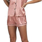 Women’s Satin Pajama Short Sleeve Champagne Pink top and Shorts Set image 5
