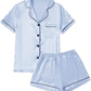 Women’s Satin Pajama Short Sleeve Baby Blue top and Shorts Set image 0
