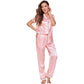 Women's Sleepwear Striped Satin Short Sleeve Shirt and Pants Pajama Set image 5