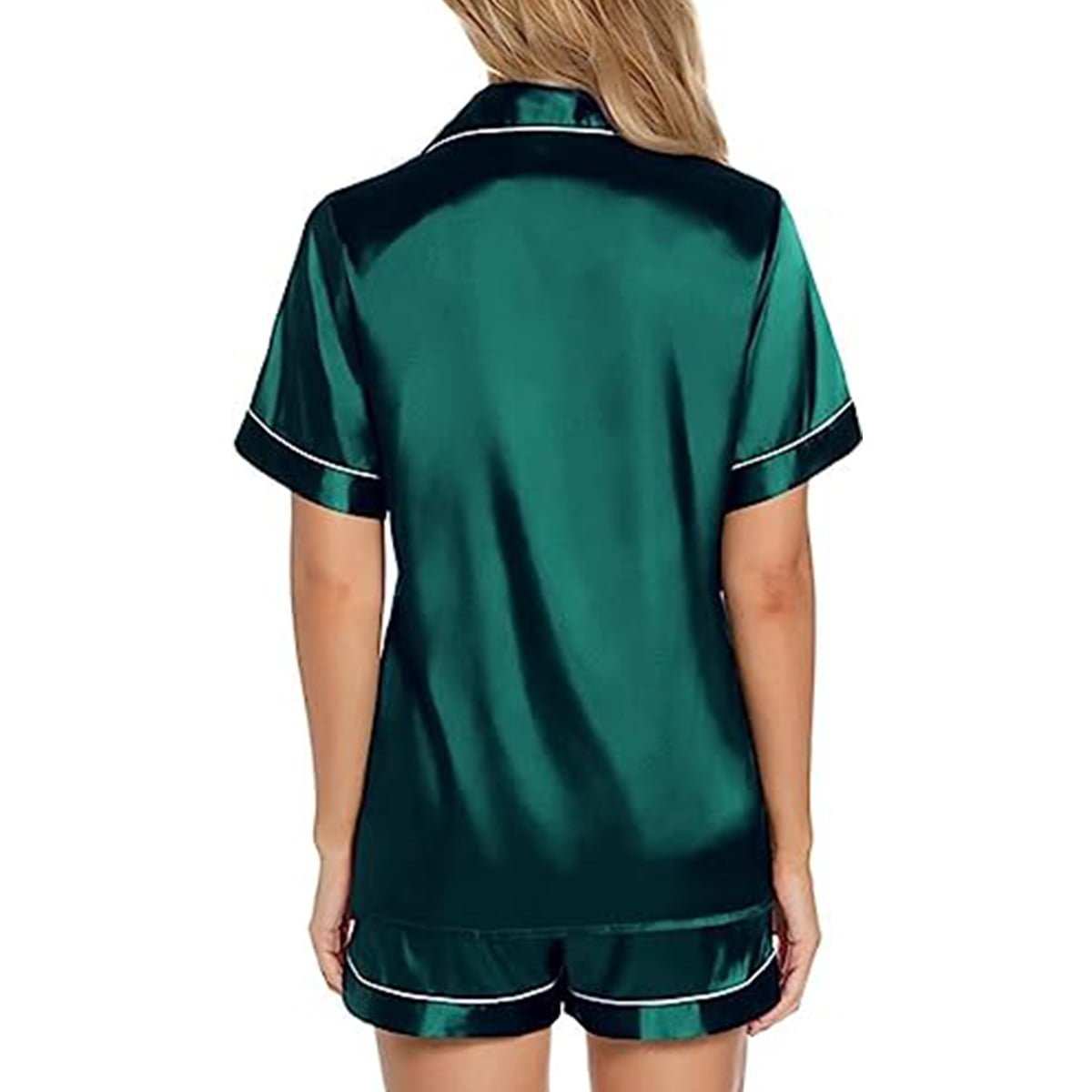 Women's Satin Pajama Short Sleeve Green top and Shorts Set image 3