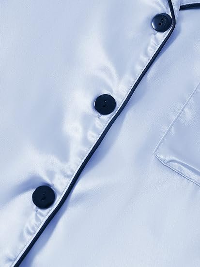 Women’s Satin Pajama Short Sleeve Baby Blue top and Shorts Set image 2